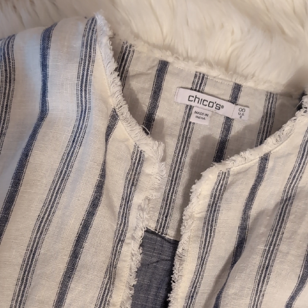 Chico's Navy and White Striped Linen Jacket - Picture 2 of 11